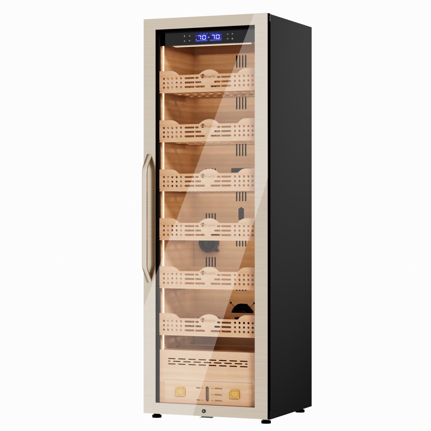 KingChii Pro 338L Smart Compressor Cigar Humidor Cabinet , Gold Glass Door & Compressor Cooling-2180 cigars