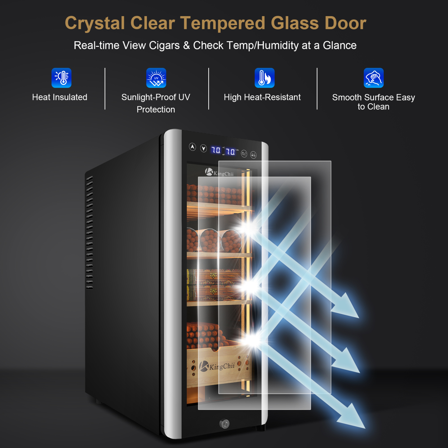 KingChii Electric Cigar Humidors, Electronic Temperature Control Cabinet with Spanish Cedar Wood Shelves & Drawer Hygrometer (35L, Temp&Humidity Control)