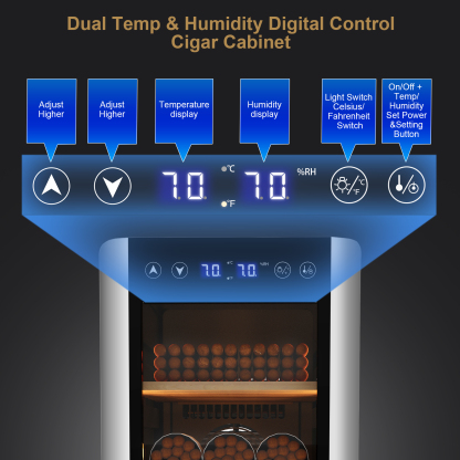 KingChii Electric Cigar Humidors, Electronic Temperature Control Cabinet with Spanish Cedar Wood Shelves & Drawer Hygrometer (35L, Temp&Humidity Control)