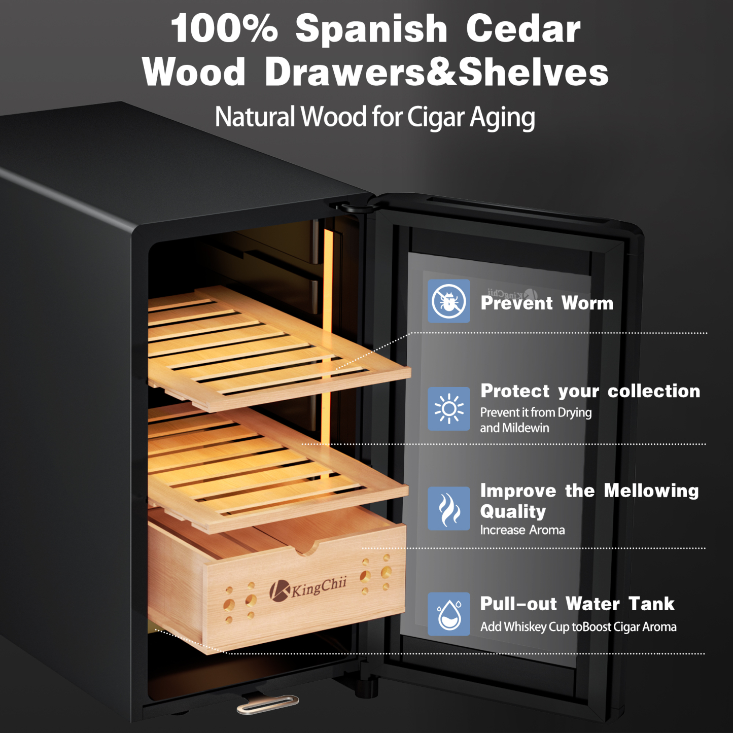 25L Cigar Humidor Cabinet with 100% Spanish Cedar Wood Drawers and Shelves for Cigar Storage