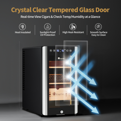 Thermoelectric Cigar Humidor with Crystal Clear Tempered Glass Door for Cigar Collection Display