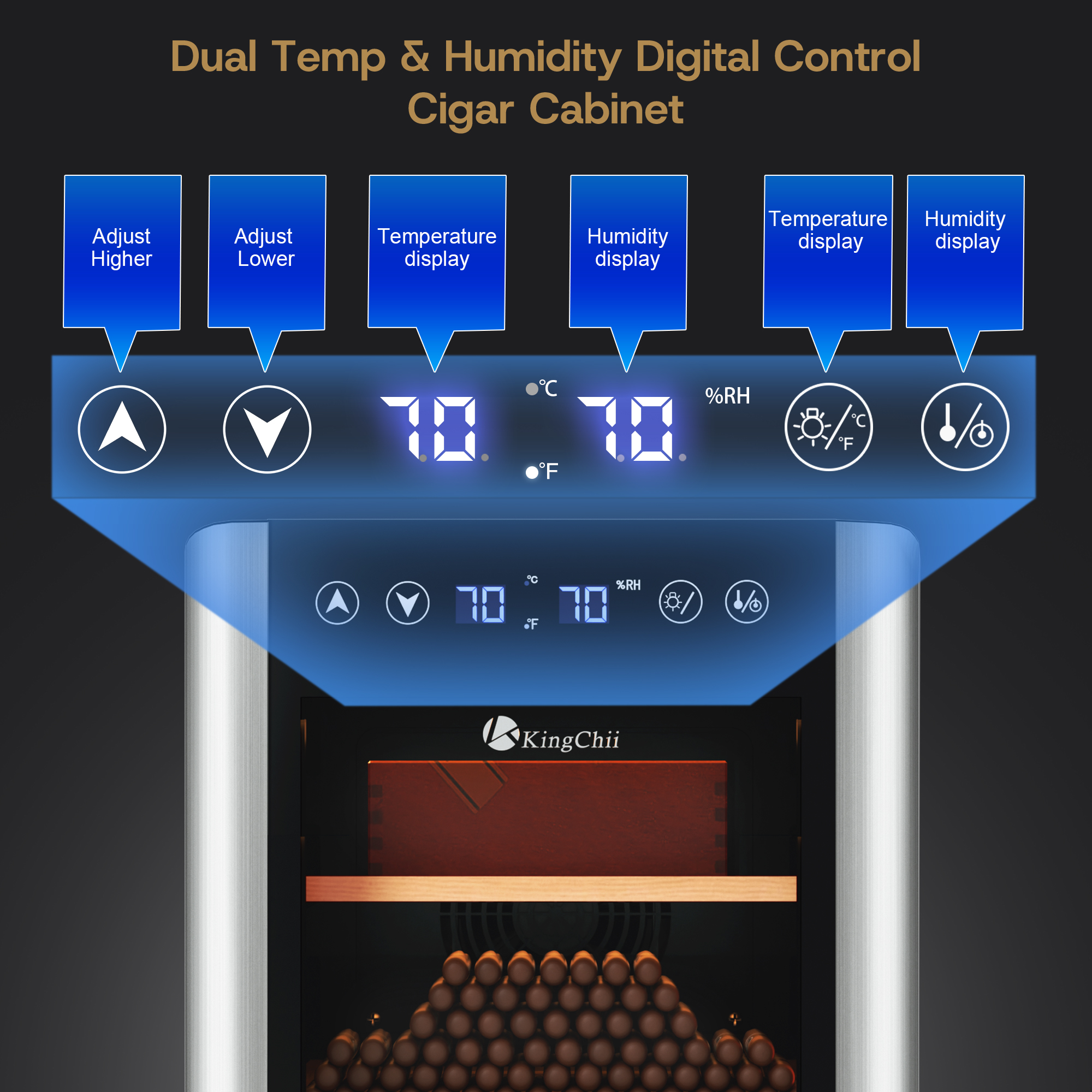 KingChii Thermoelectric Cigar Humidor with Dual Temperature and Humidity Digital Control System