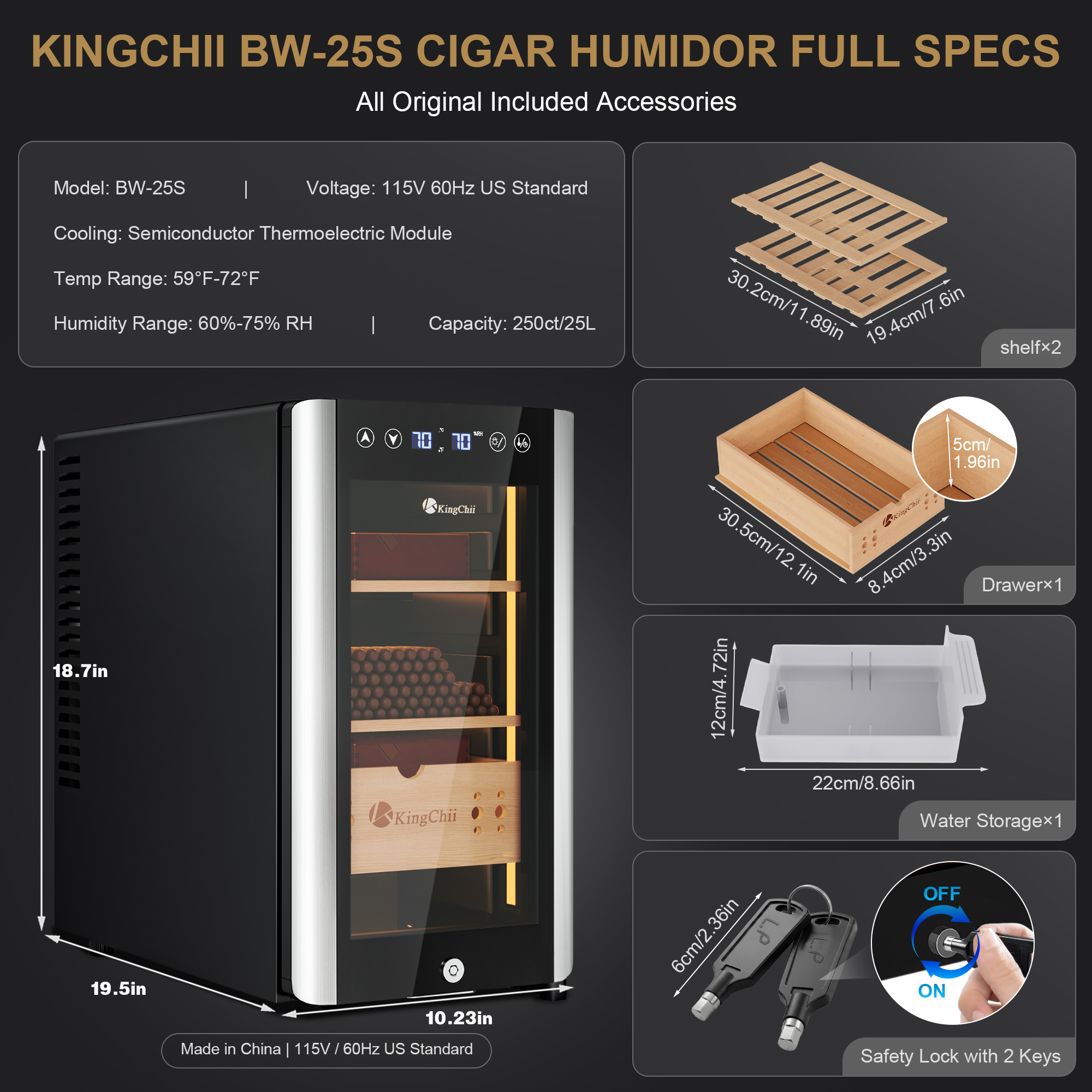 KingChii 180-Cigar Electric Humidor with Spanish Cedar Shelves and Humidity Control System