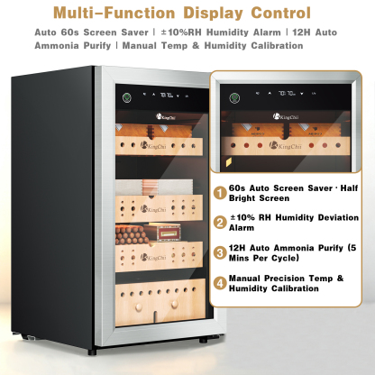 KingChii Upgrade 80L Electric Compression Cigar Humidor, Temperature & Humidity Control Cabinet, Built-in Humidification System with Spanish Cedar Wood Shelves & Drawer Hygrometer - 600 Capacity
