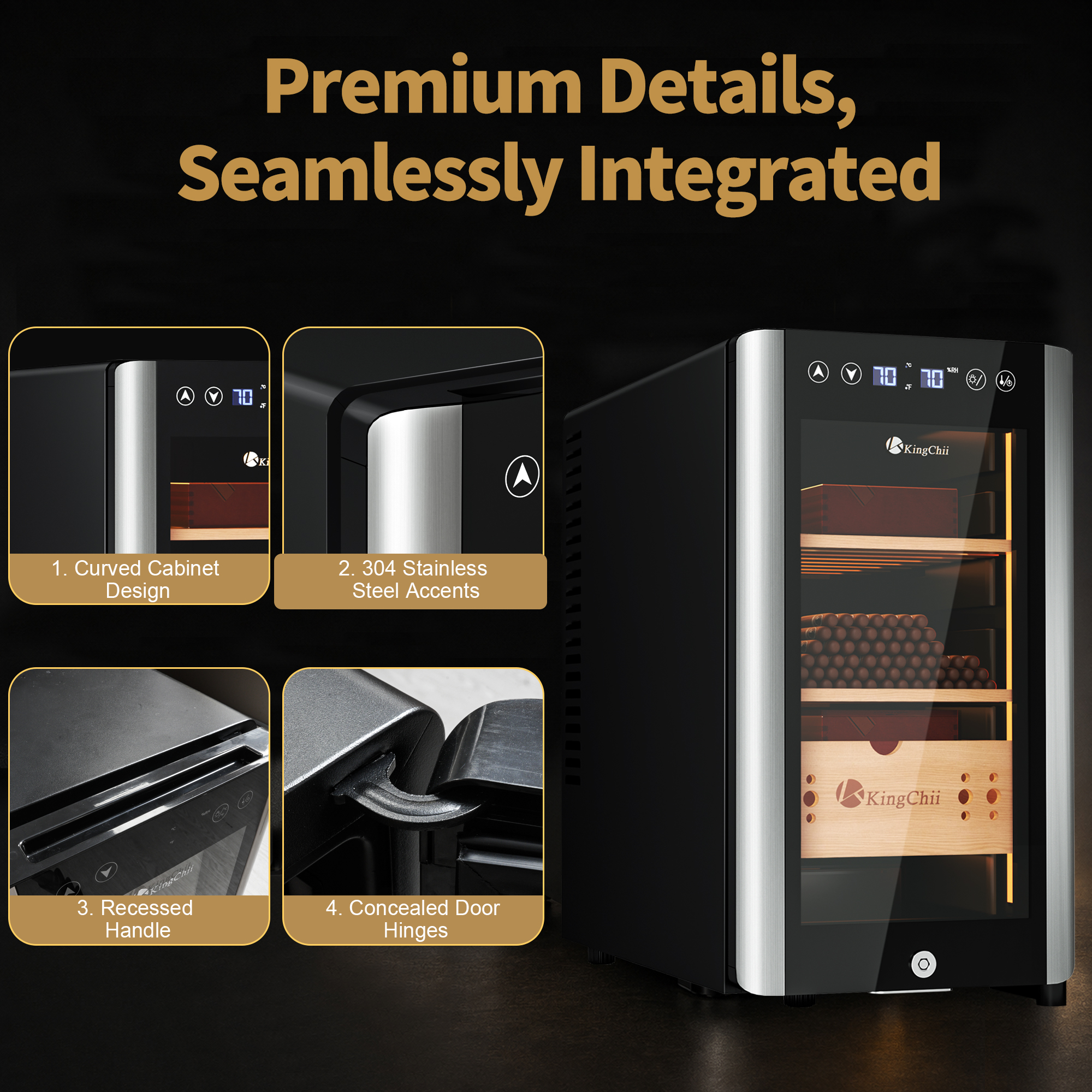 KingChii Electric Cigar Humidor with Premium Integrated Design and Spanish Cedar Interior