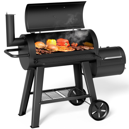 KingChii 547 SQ.IN. Charcoal Grills with Charcoal Wood Offset Smokers for Outdoor Patio BBQ Grilling, Black