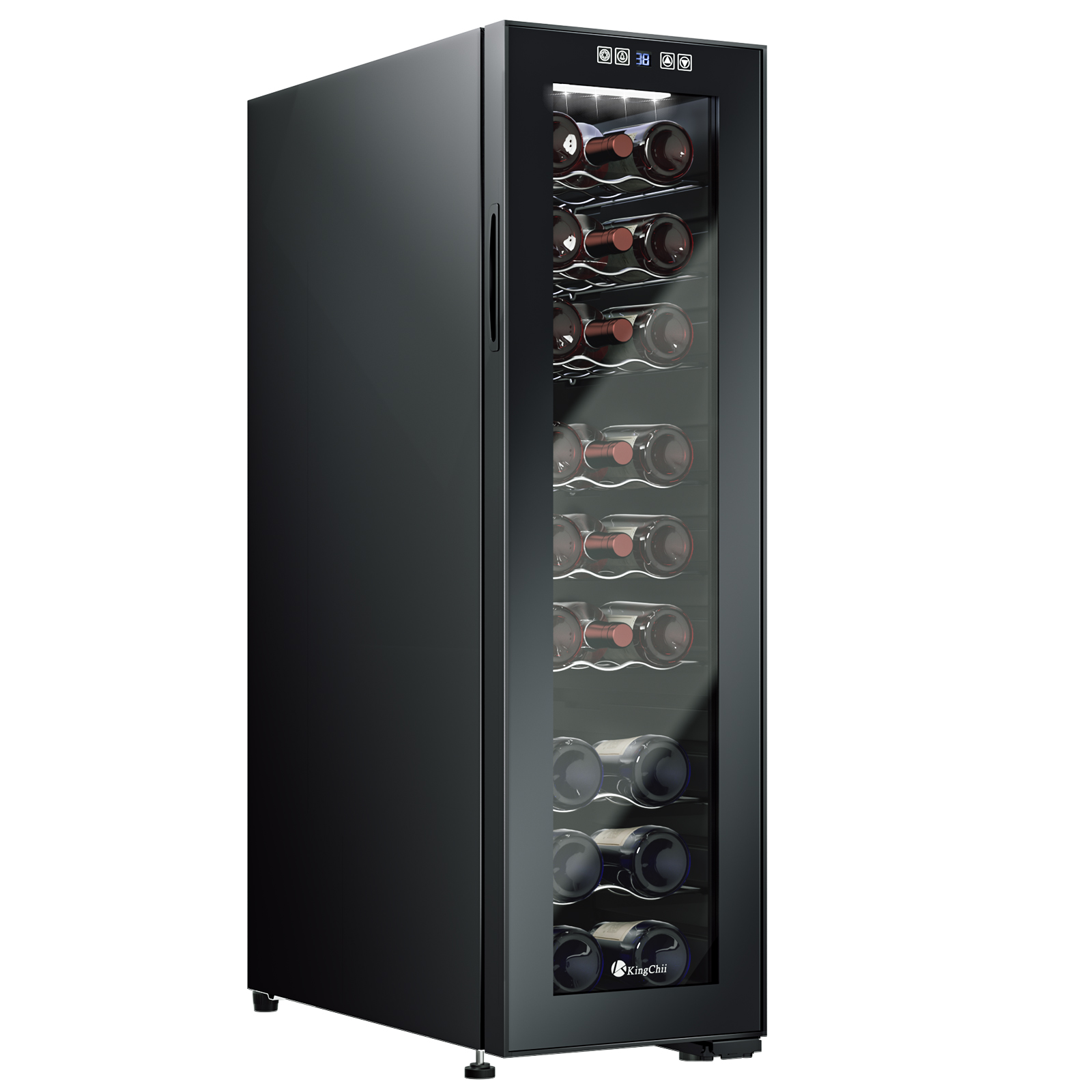 KingChii 24 Bottle Wine Cooler Refrigerator Freestanding Wine Fridge - Intelligent Digital Control, Low Noise Professional Compressor, Stainless Steel & Tempered Glass for Home, Office, or Kitchen