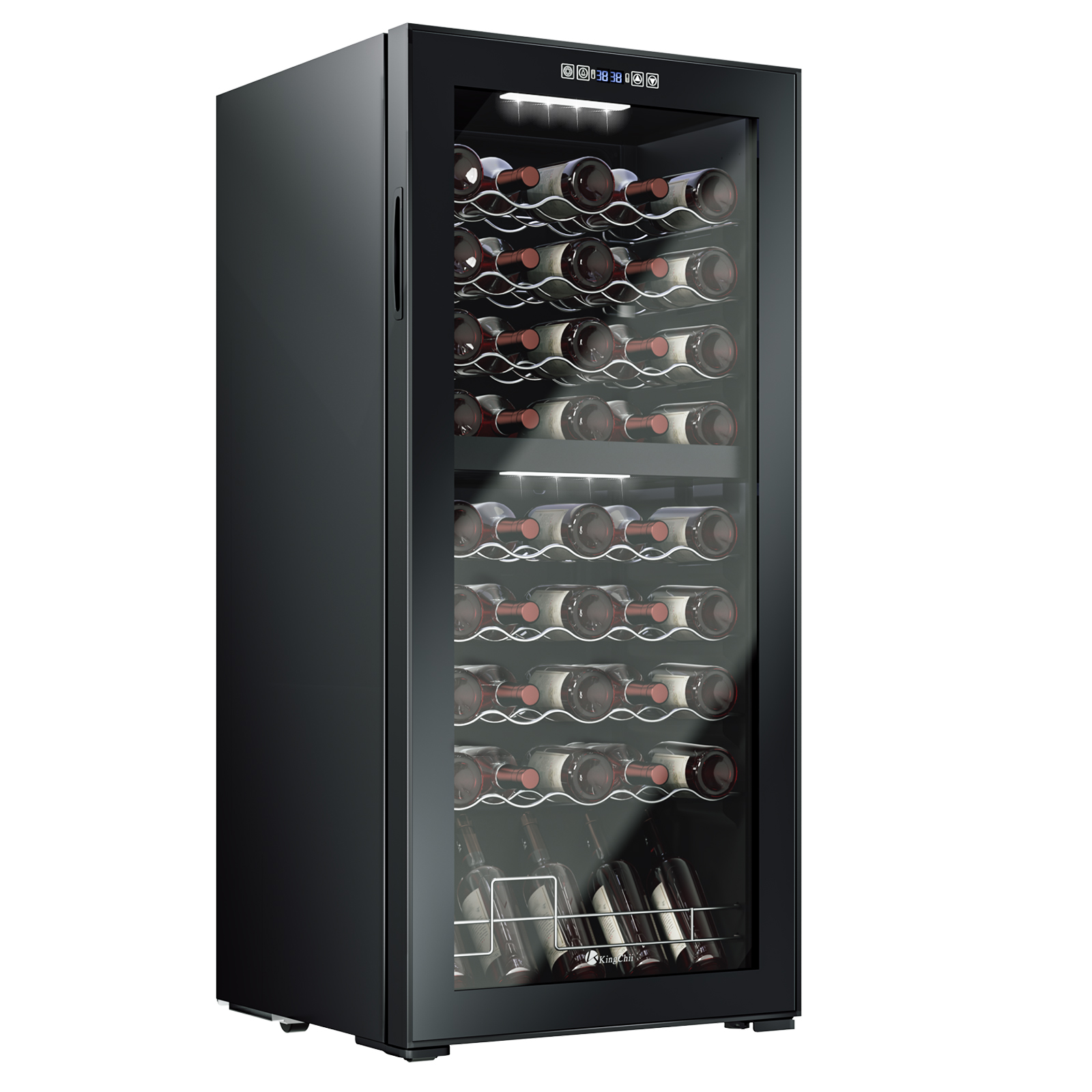 KingChii 45 Bottle Dual Zone Wine Cooler Refrigerator, Freestanding Wine Fridge with Intelligent Digital Control, Low Noise Professional Compressor, Tempered Glass for Home or Office