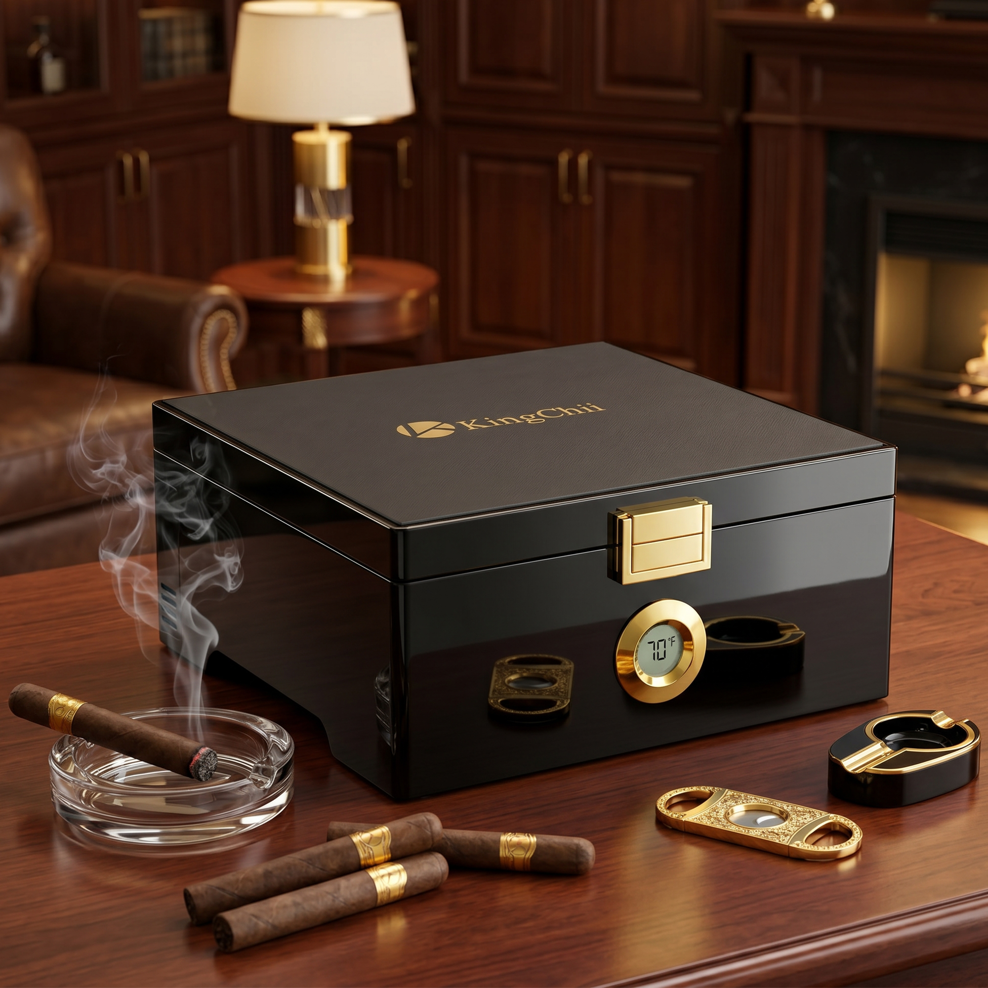 KingChii 3L Desktop Cigar Humidor, 25-50 Cigar Capacity