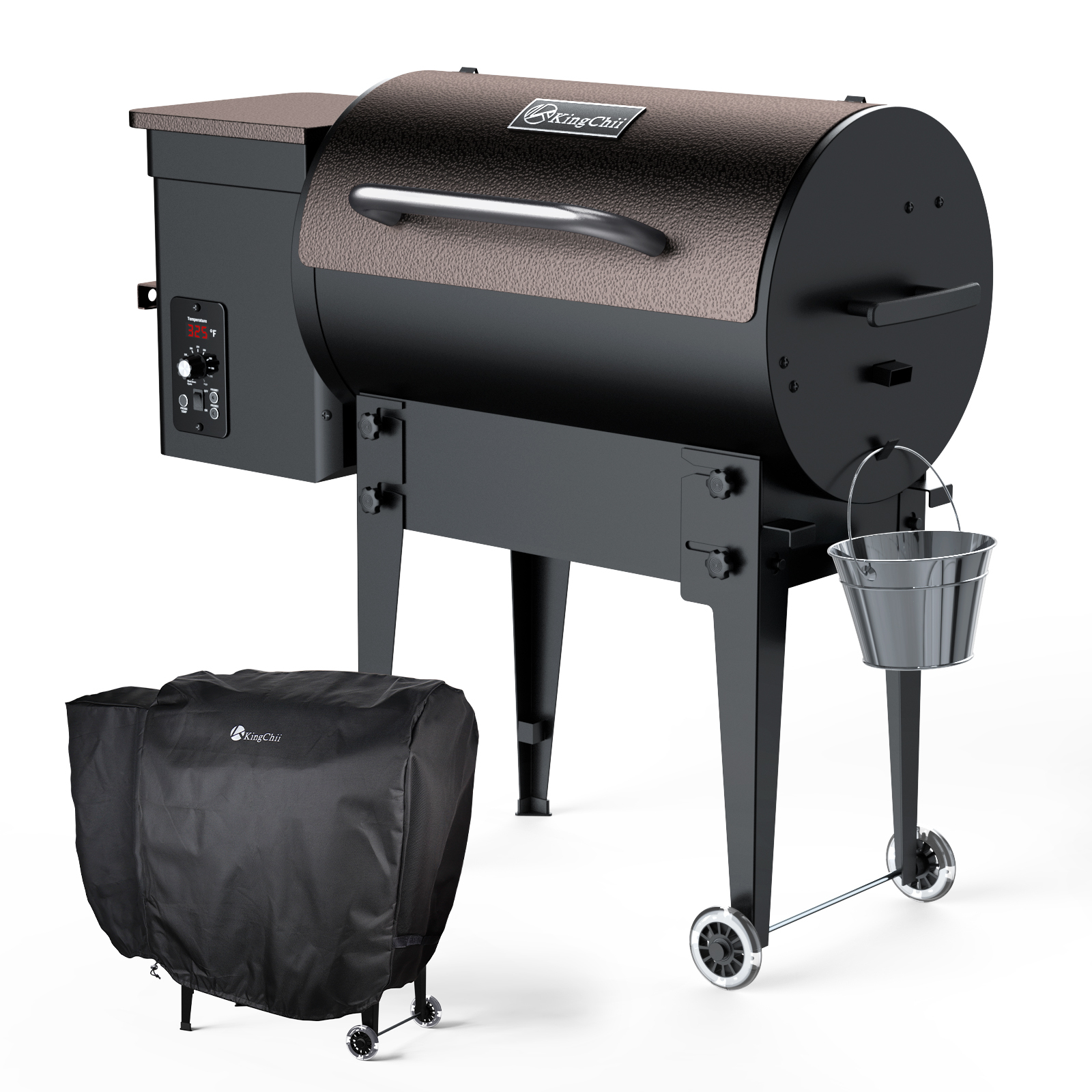 KingChii Wood Pellet Smoker & Grill, 456 sq. in BBQ Smoker with Auto Temperature Control, Folding Legs for Outdoor Patio RV, Bronze