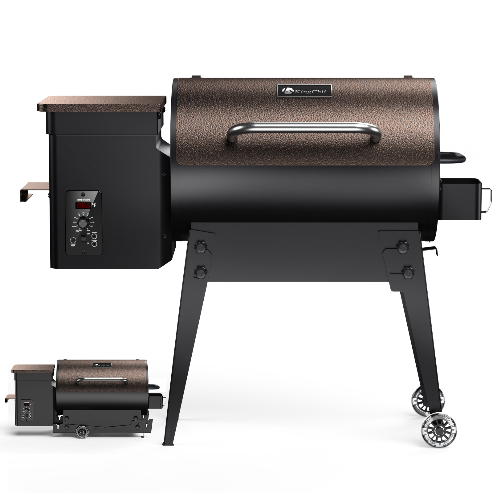 KingChii Wood Pellet Grill & Smoker 456 SQ.IN. with Automatic Temperature Control, Foldable Legs for Easy Storage and Transport, Multifunctional BBQ Grill for Outdoor Cooking