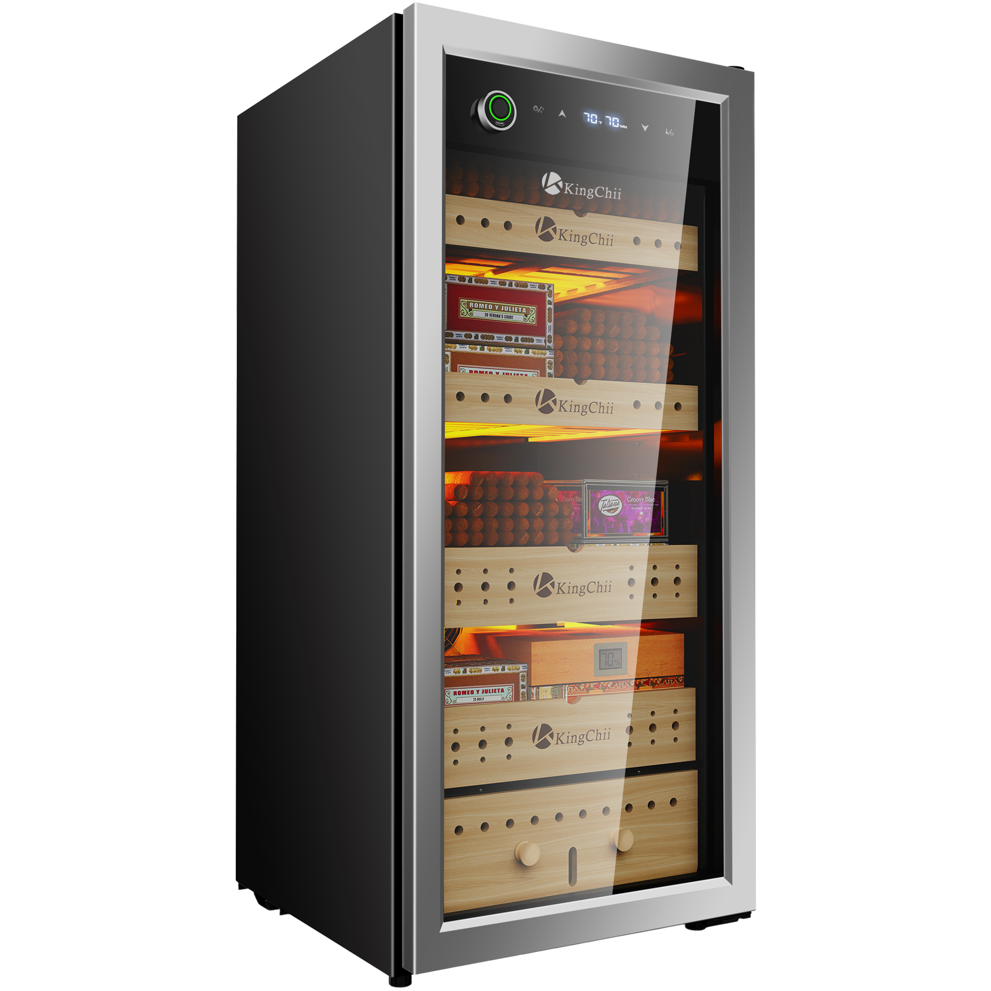 KingChii 105L silver electric cigar humidor with Spanish cedar shelves