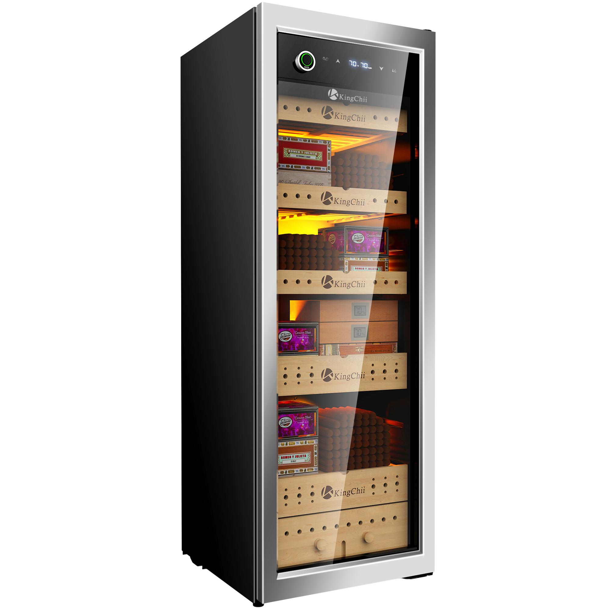 KingChii 160L Electric Cigar Humidor | Temp & Humidity Control 1300 Capacity-Silver