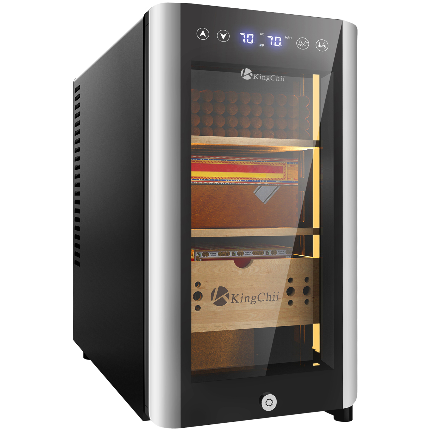 KingChii Electric Cigar Humidors, Electronic Temperature Control Cabinet with Spanish Cedar Wood Shelves & Drawer Hygrometer (25L, Temp&Humidity Control)