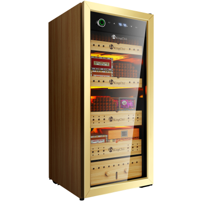 KingChii Pro 105L Gold Compressor Cigar Humidor Cabinet with Temperature and Humidity Control, 900-Cigar Capacity