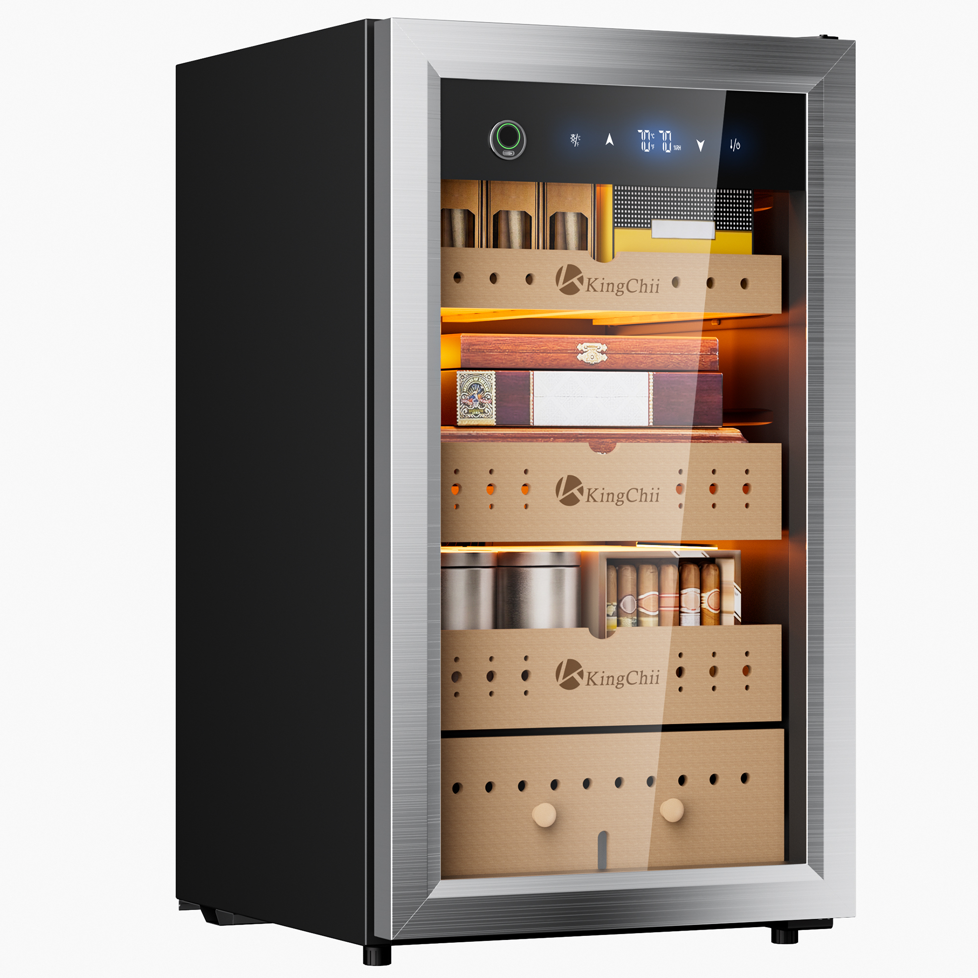 KingChii Pro 80L Compressor Cigar Humidor with Temperature and Humidity Control, 600-Cigar Capacity