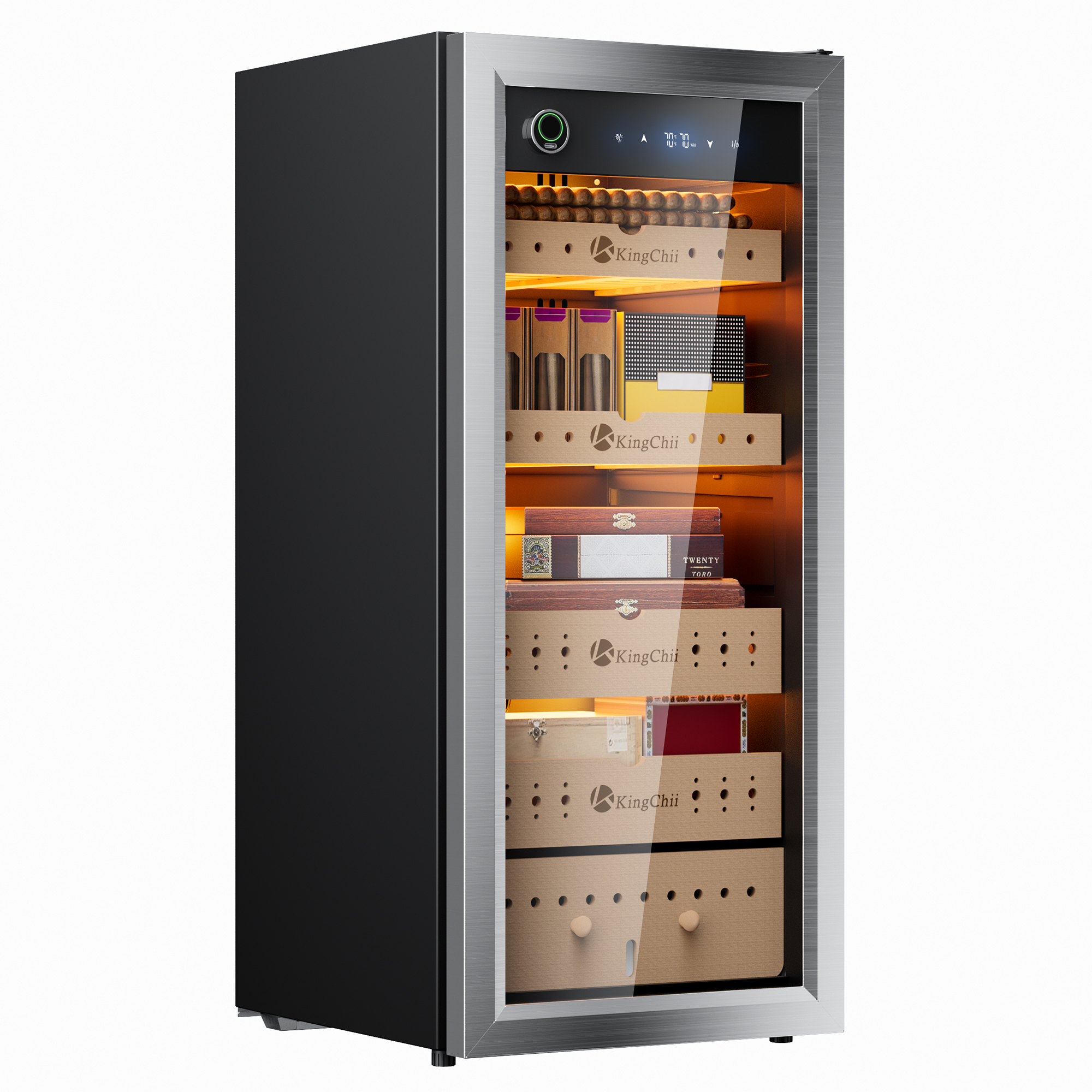 KingChii Pro 105L Compressor Cigar Humidor with Temperature and Humidity Control, 900-Cigar Capacity, Silver