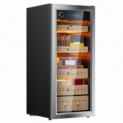 KingChii Pro 105L Compressor Cigar Humidor with Temperature and Humidity Control, 900-Cigar Capacity, Silver