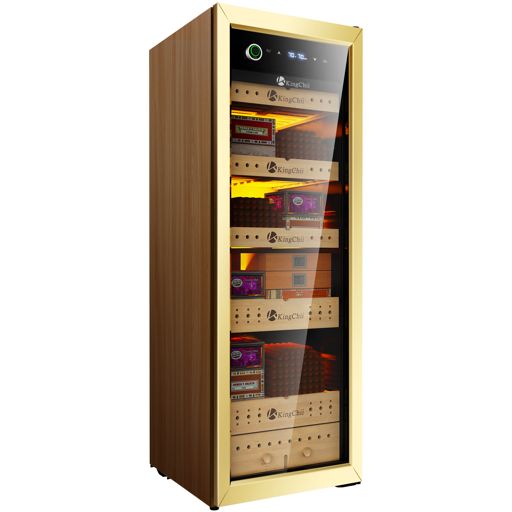 KingChii Pro 160L Compressor Electric Cigar Humidor, Temp & Humidity Control, 1300 cigar Capacity-Gold