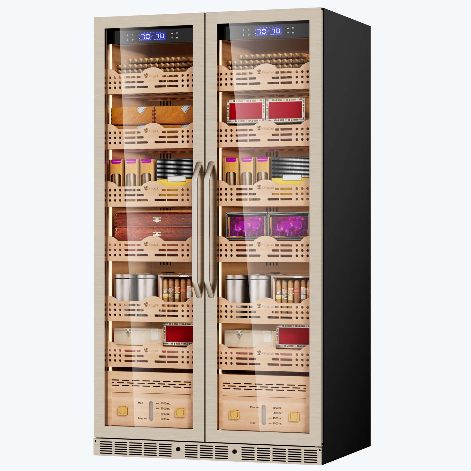 KingChii 680L Pro Dual Zone Compressor Cigar Humidor Cabinet, 4400-5600 Capacity, with Lock