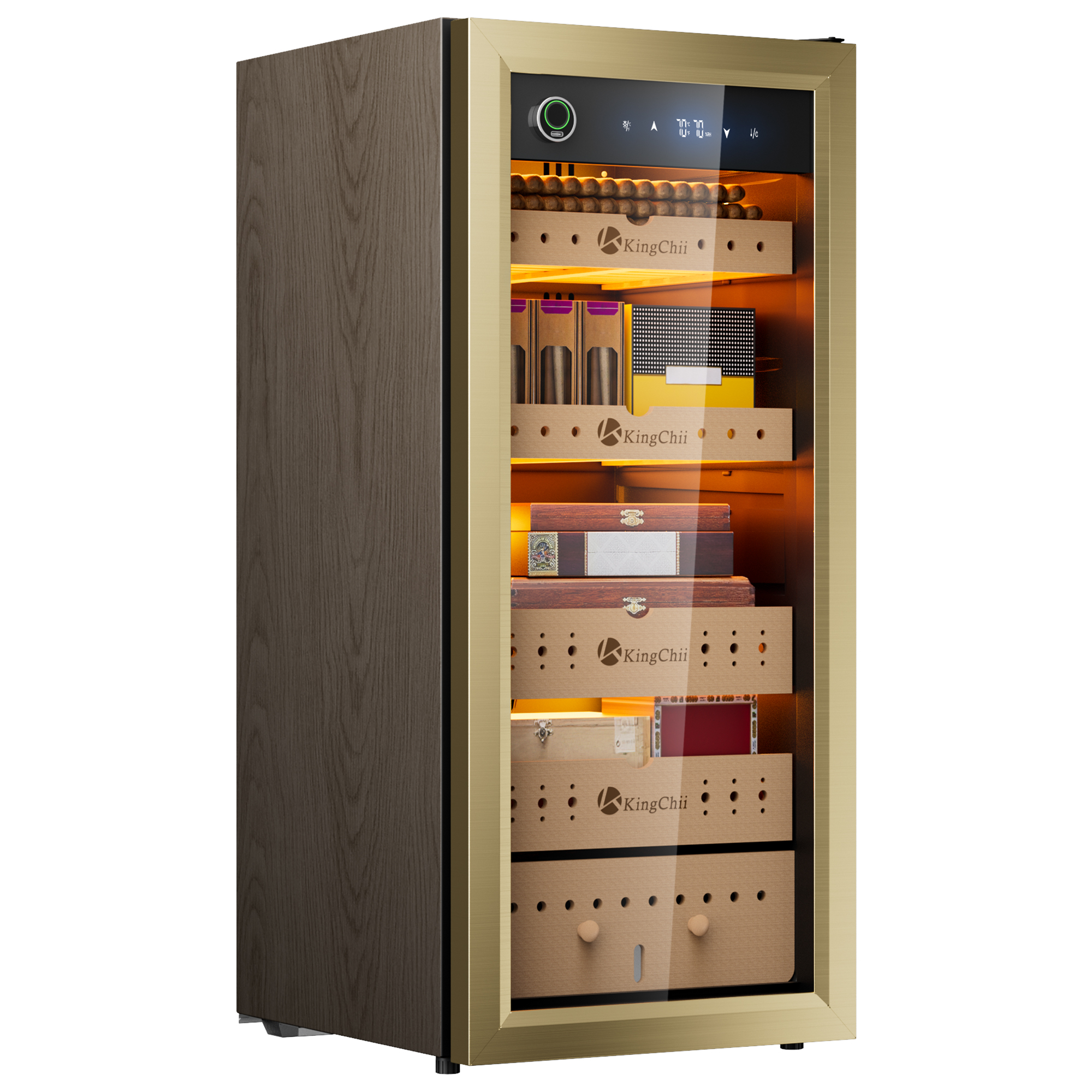 KingChii Pro 105L  Compressor Cigar Humidor Cabinet with Auto Temperature & Humidity Control, 900 Capacity-Gold