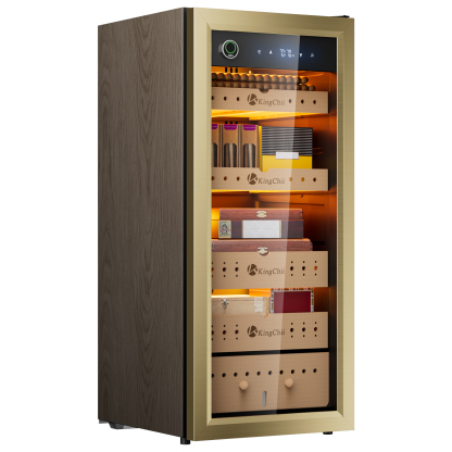 KingChii Pro 105L  Compressor Cigar Humidor Cabinet with Auto Temperature & Humidity Control, 900 Capacity-Gold