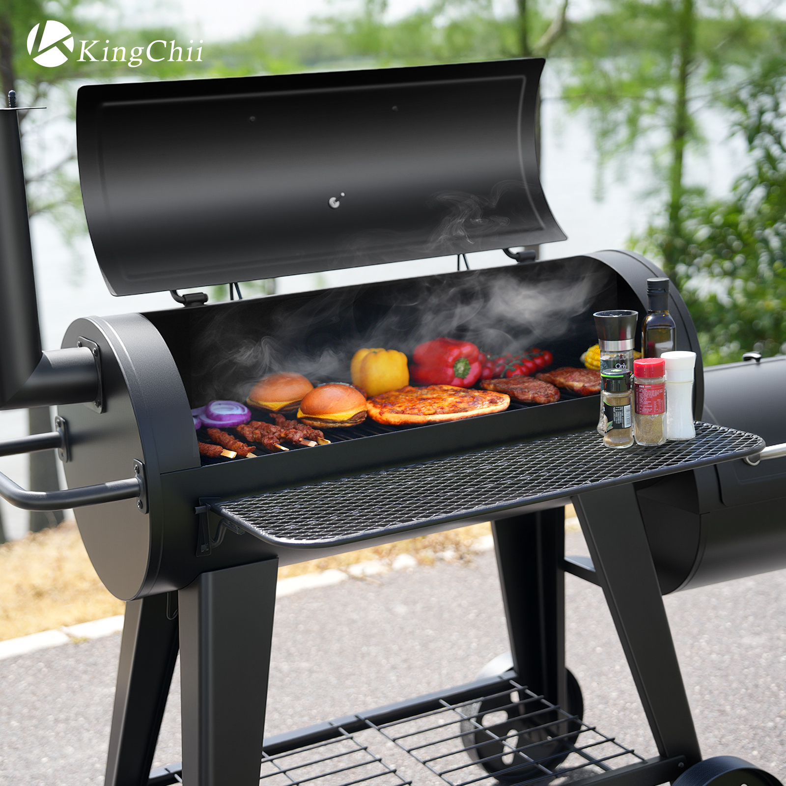 KingChii 547 SQ.IN. Charcoal Grills with Charcoal Wood Offset Smokers for Outdoor Patio BBQ Grilling, Black