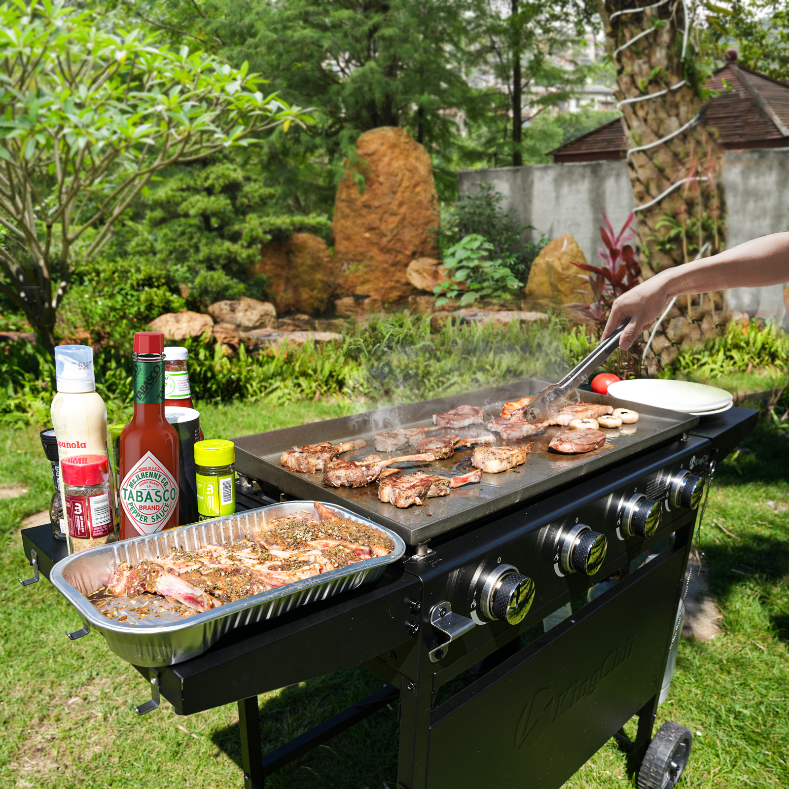 KingChii 4-Burner 32" Propane Griddle Outdoor Flat Top Gas Grill Griddle for Camping, Tailgating, BBQ, Backyard & Patio