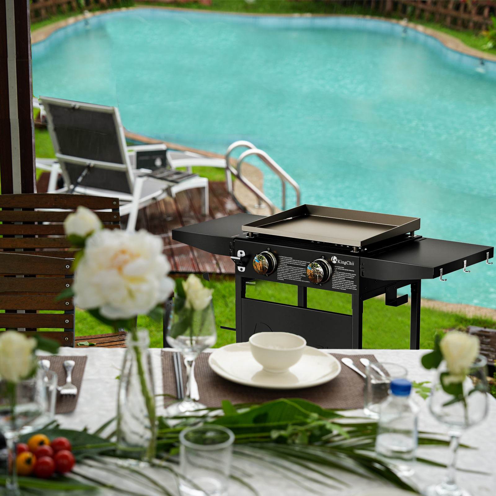 KingChii 2-Burner 19" Propane Griddle Outdoor Flat Top Gas Grill Griddle for Camping, Tailgating, BBQ, Parties, Backyard & Patio