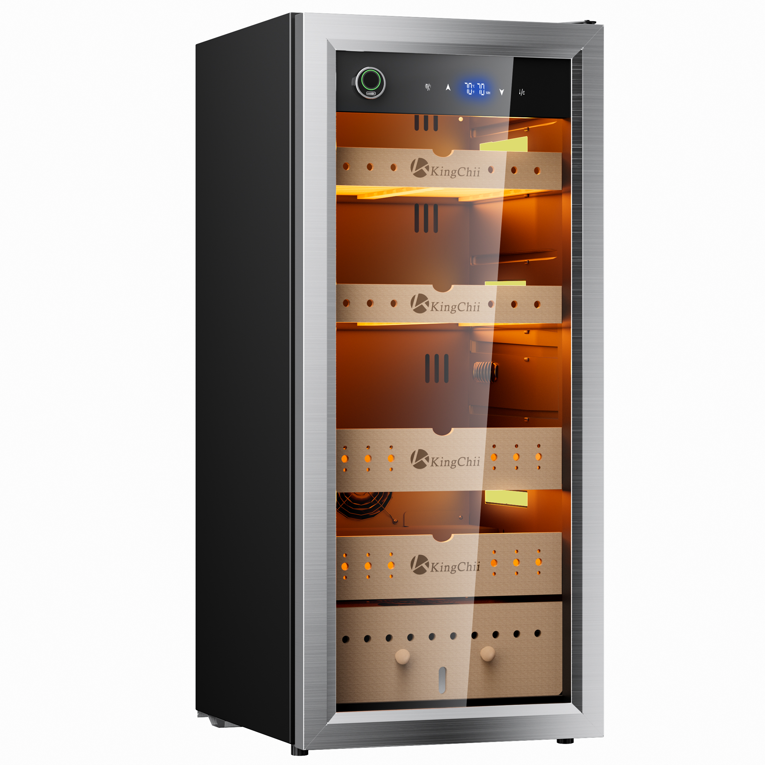 KingChii Pro 105L Compressor  Cigar Humidor with Temp & Humidity Control, 900-Cigar Capacity, Silver