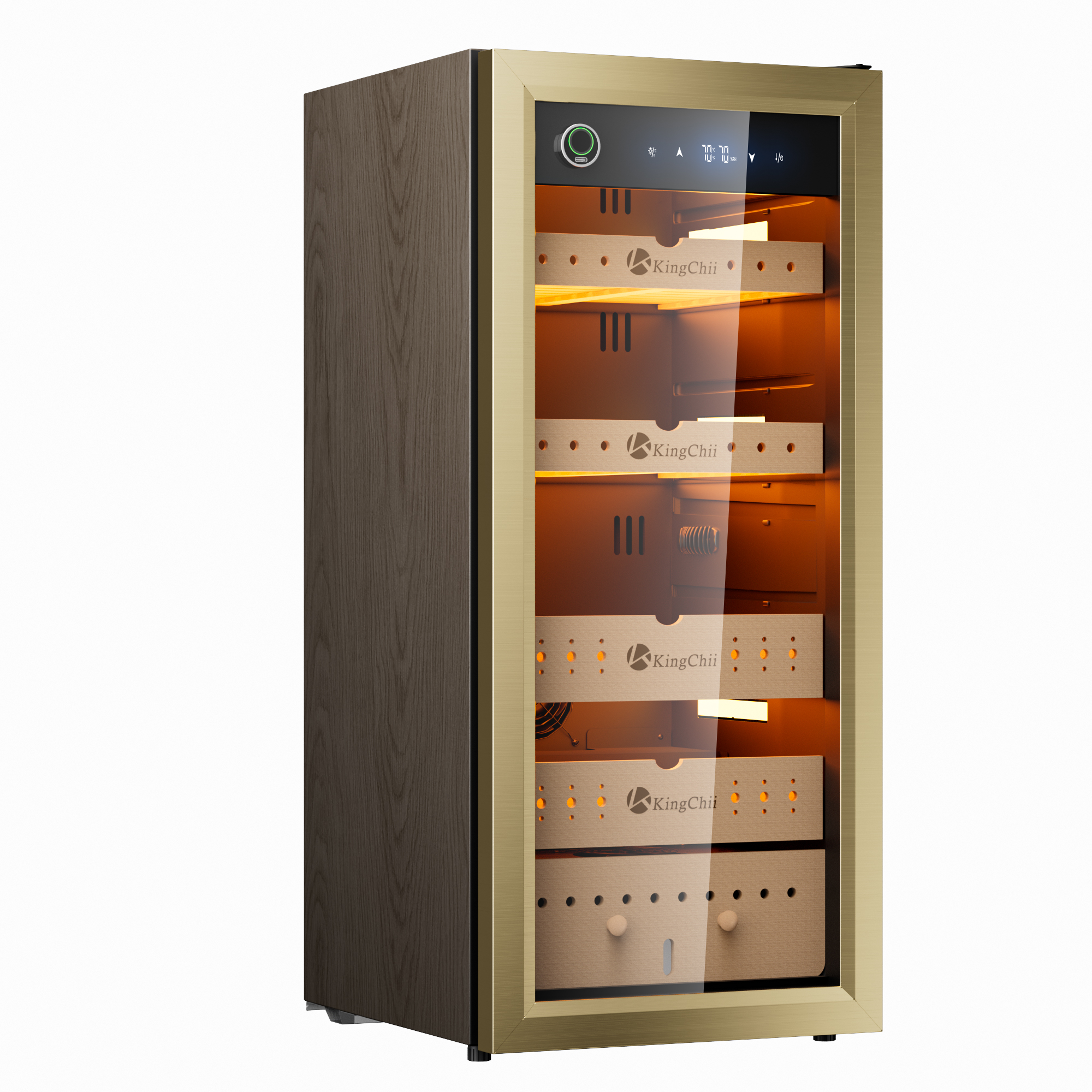 KingChii Pro 105L  Compressor Cigar Humidor Cabinet with Auto Temperature & Humidity Control, 900 Capacity-Gold