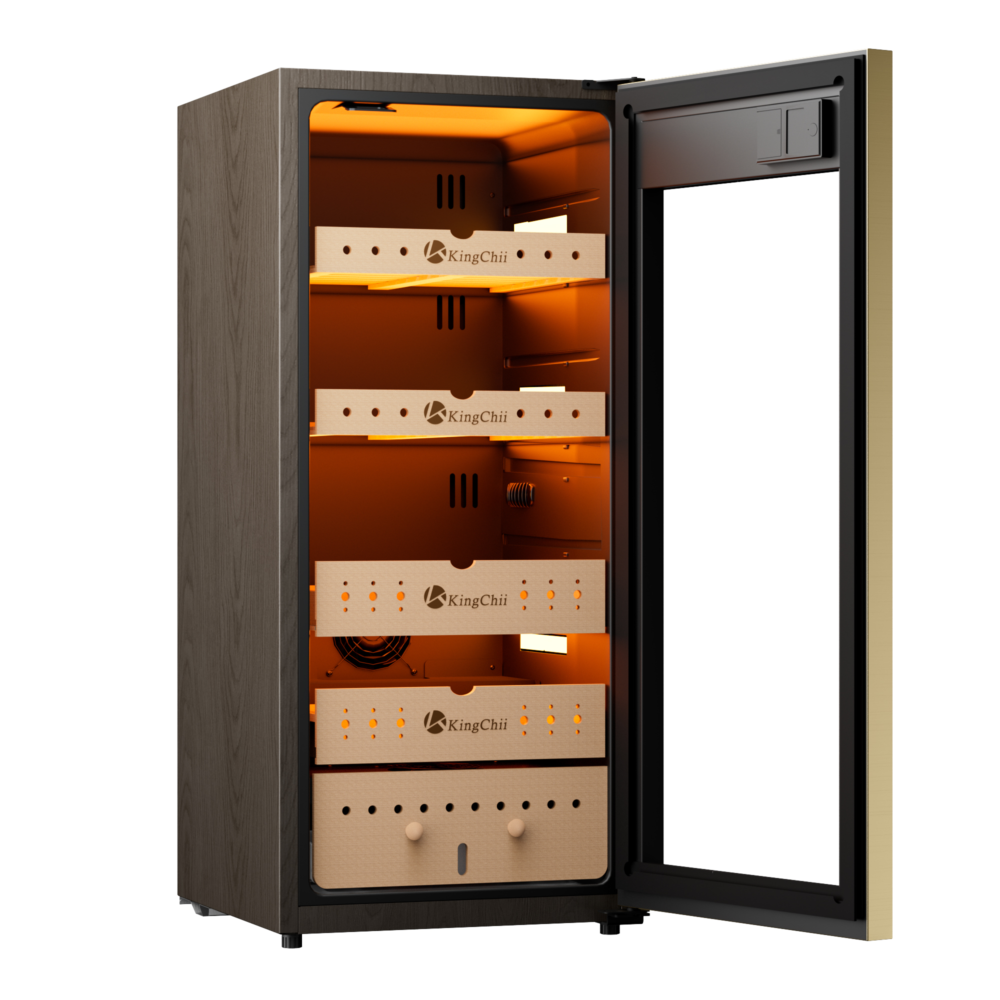 KingChii Pro 105L  Compressor Cigar Humidor Cabinet with Auto Temperature & Humidity Control, 900 Capacity-Gold