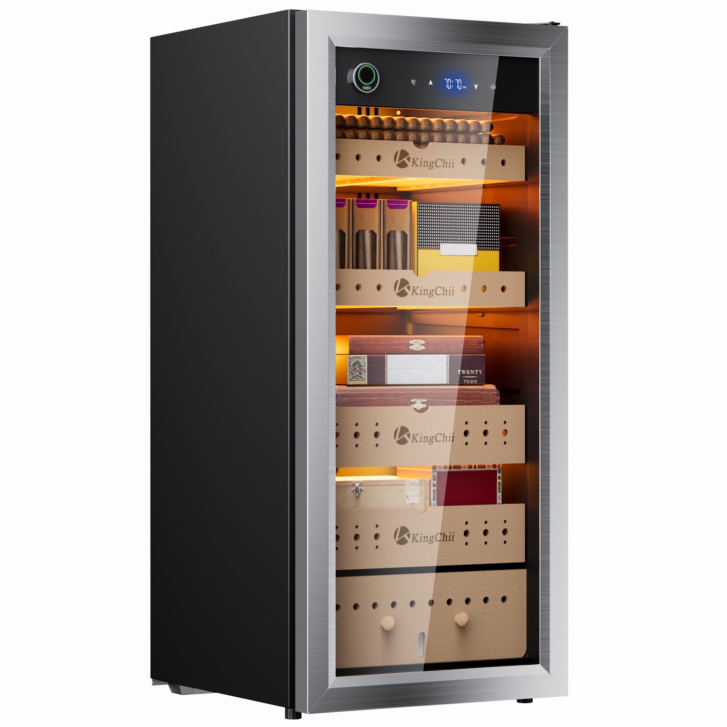KingChii Pro 105L Compressor  Cigar Humidor with Temp & Humidity Control, 900-Cigar Capacity, Silver