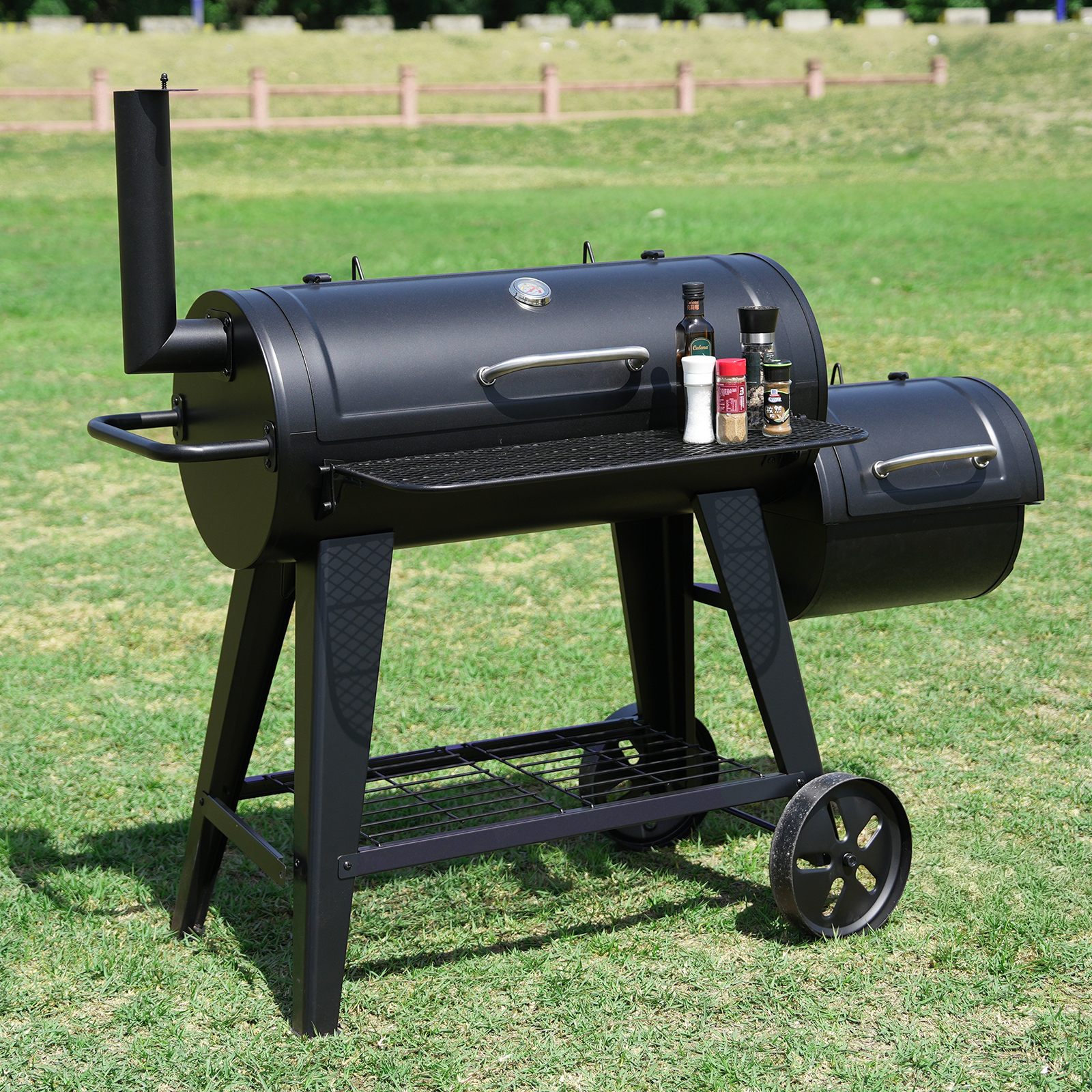 KingChii 547 SQ.IN. Charcoal Grills with Charcoal Wood Offset Smokers for Outdoor Patio BBQ Grilling, Black