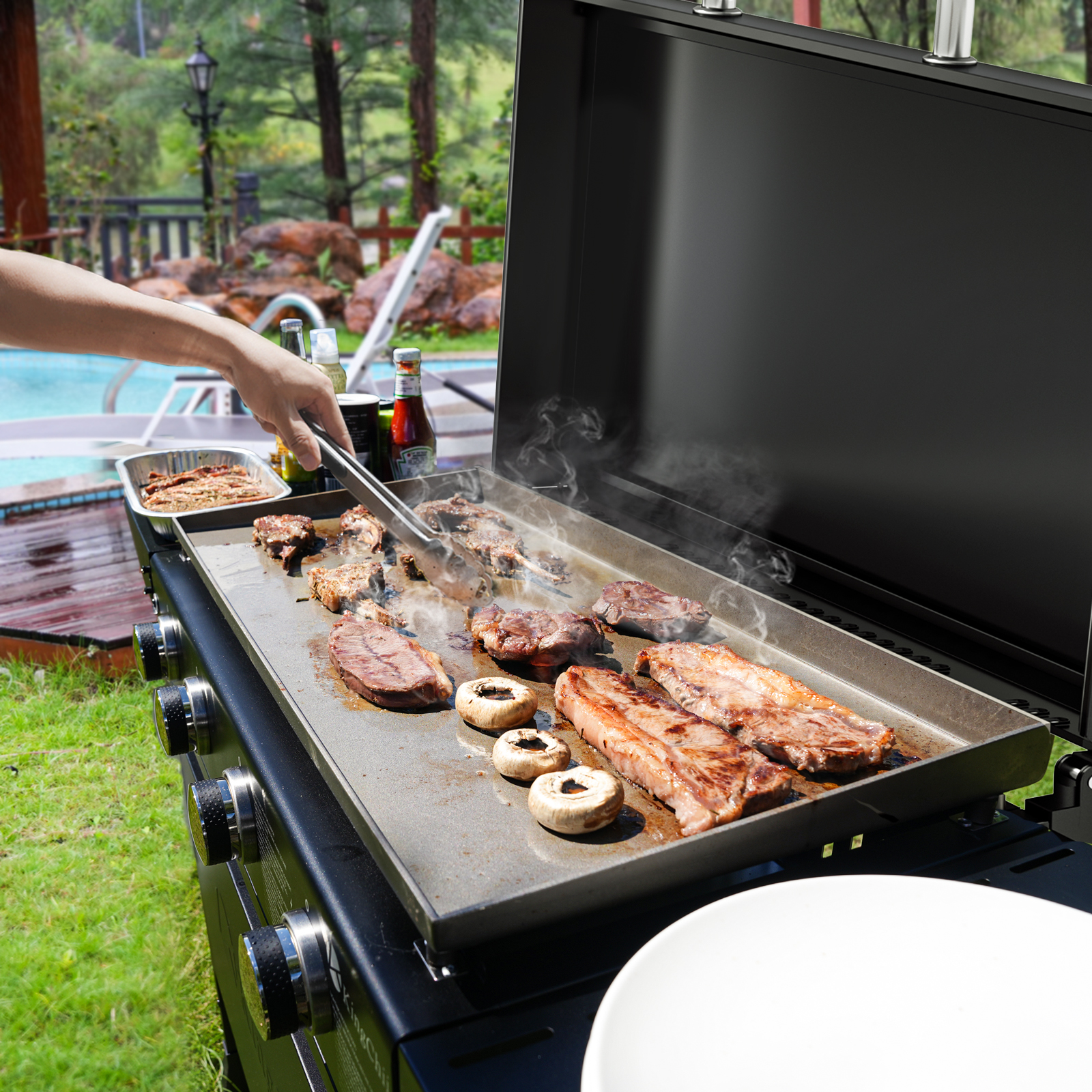 KingChii 4-Burner 32" Propane Griddle Outdoor Flat Top Gas Grill Griddle with Hard Cover for Camping, Tailgating, BBQ, Parties, Backyard & Patio