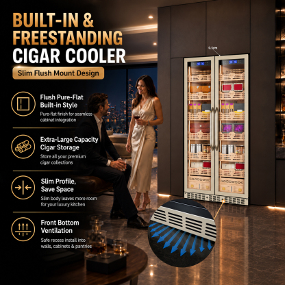 KingChii 680L Pro Dual Zone Compressor Cigar Humidor Cabinet, 4400-5600 Capacity, with Lock