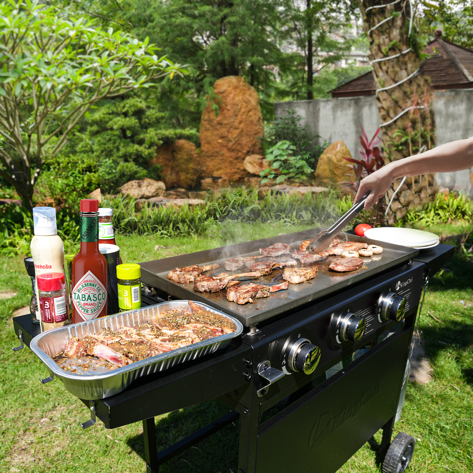 KingChii 3-Burner 28" Propane Griddles Outdoor Flat Top Gas Grill Griddle for Camping, Tailgating, BBQ, Parties, Backyard & Patio