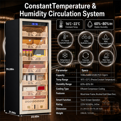 KingChii Pro 475L Compressor Cigar Humidor Cabinet with Temperature & Humidity Control, 3980 Capacity