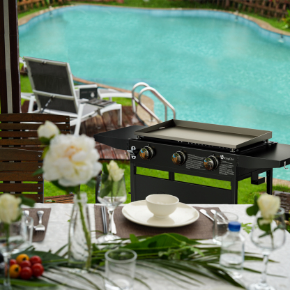 KingChii 3-Burner 28" Propane Griddles Outdoor Flat Top Gas Grill Griddle for Camping, Tailgating, BBQ, Parties, Backyard & Patio