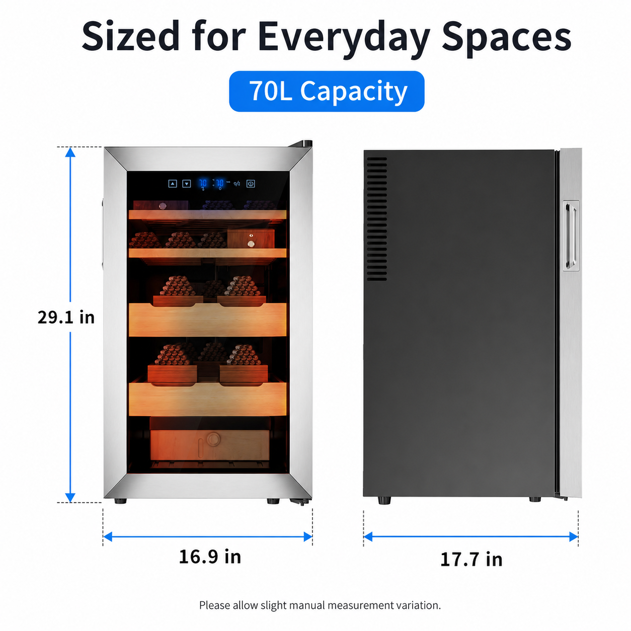 KingChii Upgrade 70L Electric Temperature & Humidity Control Cigar Humidor, Built-in Humidification System with Spanish Cedar Wood Shelves & Drawer Hygrometer Father's Day Gifts For Men(600 Capacity)