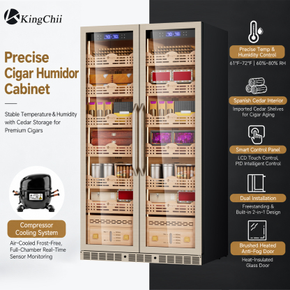 KingChii 680L Pro Dual Zone Compressor Cigar Humidor Cabinet, 4400-5600 Capacity, with Lock