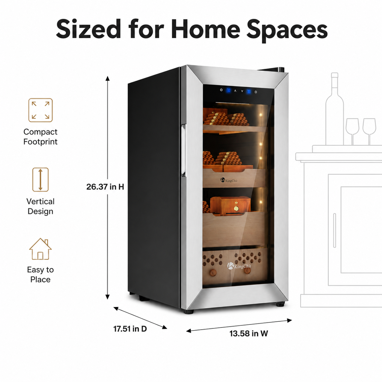 KingChii 50L Compressor Cigar Humidor, 400-Cigar Capacity