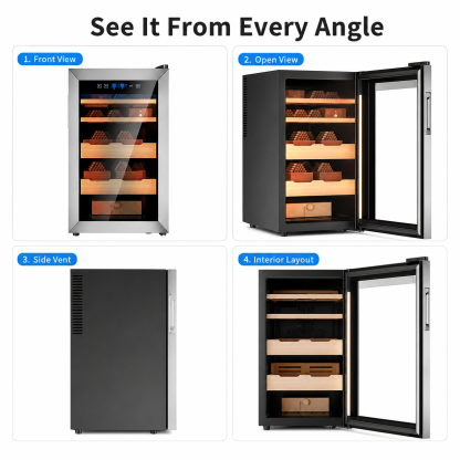 KingChii Upgrade 70L Electric Temperature & Humidity Control Cigar Humidor, Built-in Humidification System with Spanish Cedar Wood Shelves & Drawer Hygrometer Father's Day Gifts For Men(600 Capacity)