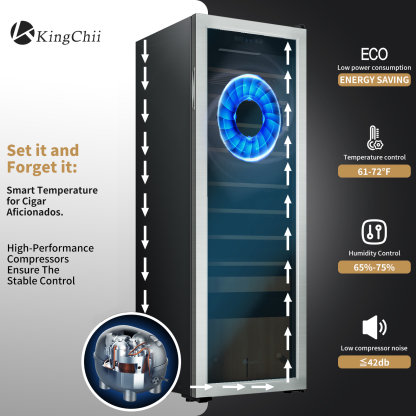 KingChii Upgrade 130L Electric Cigar Humidor Temperature & Humidity Control, Built-in Humidification System with Spanish Cedar Wood Shelves & Drawer Hygrometer Father's Day Gifts for Men