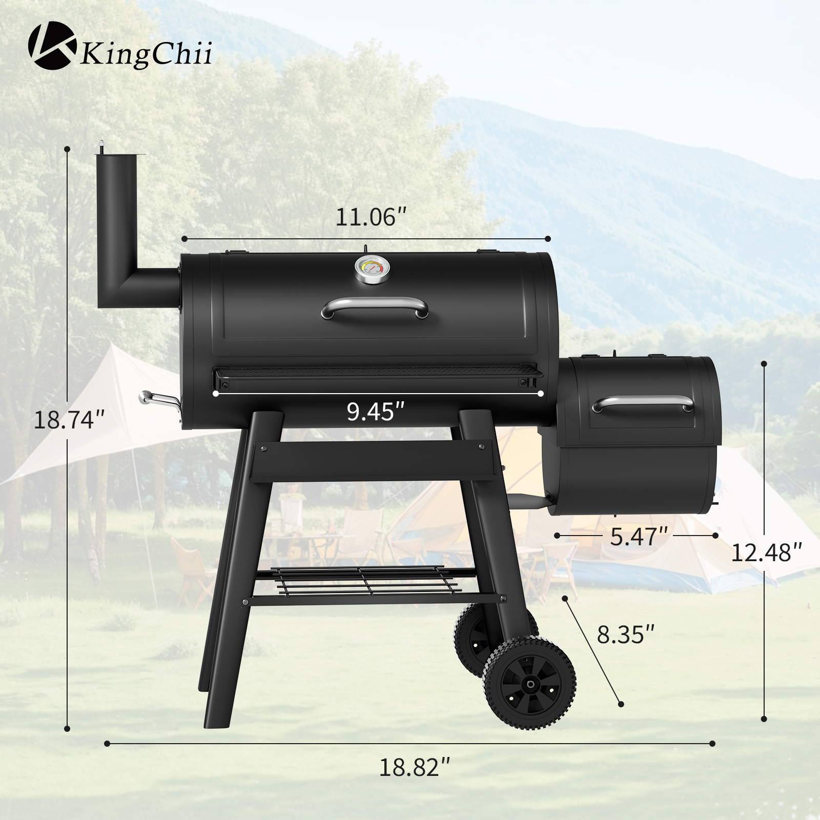 KingChii 547 SQ.IN. Charcoal Grills with Charcoal Wood Offset Smokers for Outdoor Patio BBQ Grilling, Black