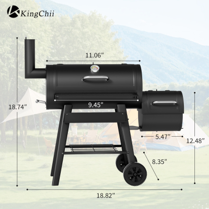 KingChii 547 SQ.IN. Charcoal Grills with Charcoal Wood Offset Smokers for Outdoor Patio BBQ Grilling, Black