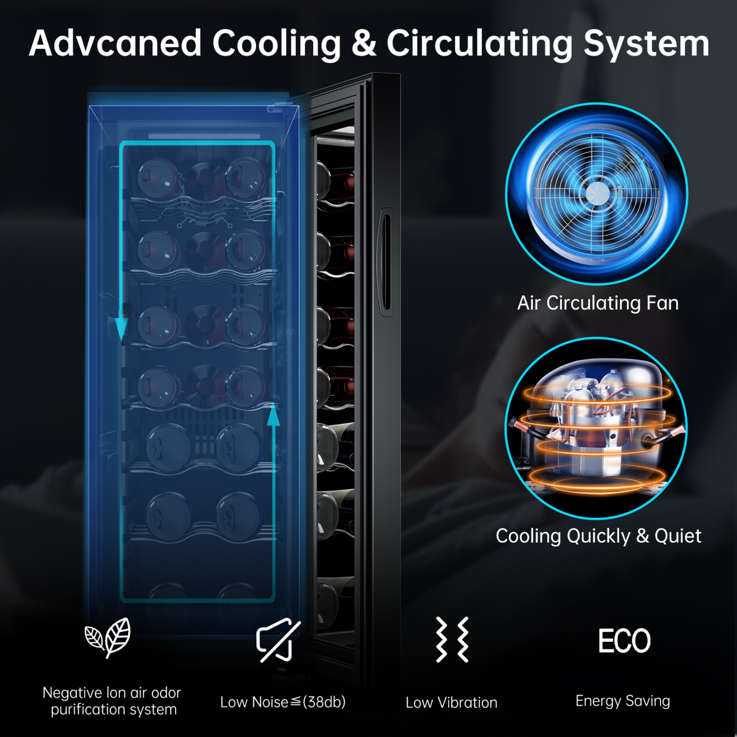 KingChii 18 Bottle Wine Cooler Refrigerator Freestanding Wine Fridge - Intelligent Digital Control, Low Noise Professional Compressor, Stainless Steel & Tempered Glass for Home, Office, or Kitchen