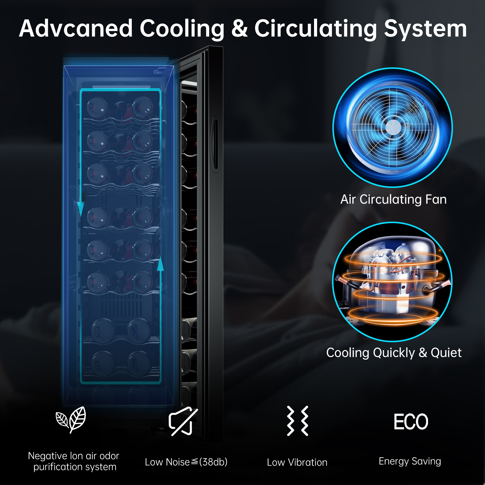 KingChii 24 Bottle Wine Cooler Refrigerator Freestanding Wine Fridge - Intelligent Digital Control, Low Noise Professional Compressor, Stainless Steel & Tempered Glass for Home, Office, or Kitchen