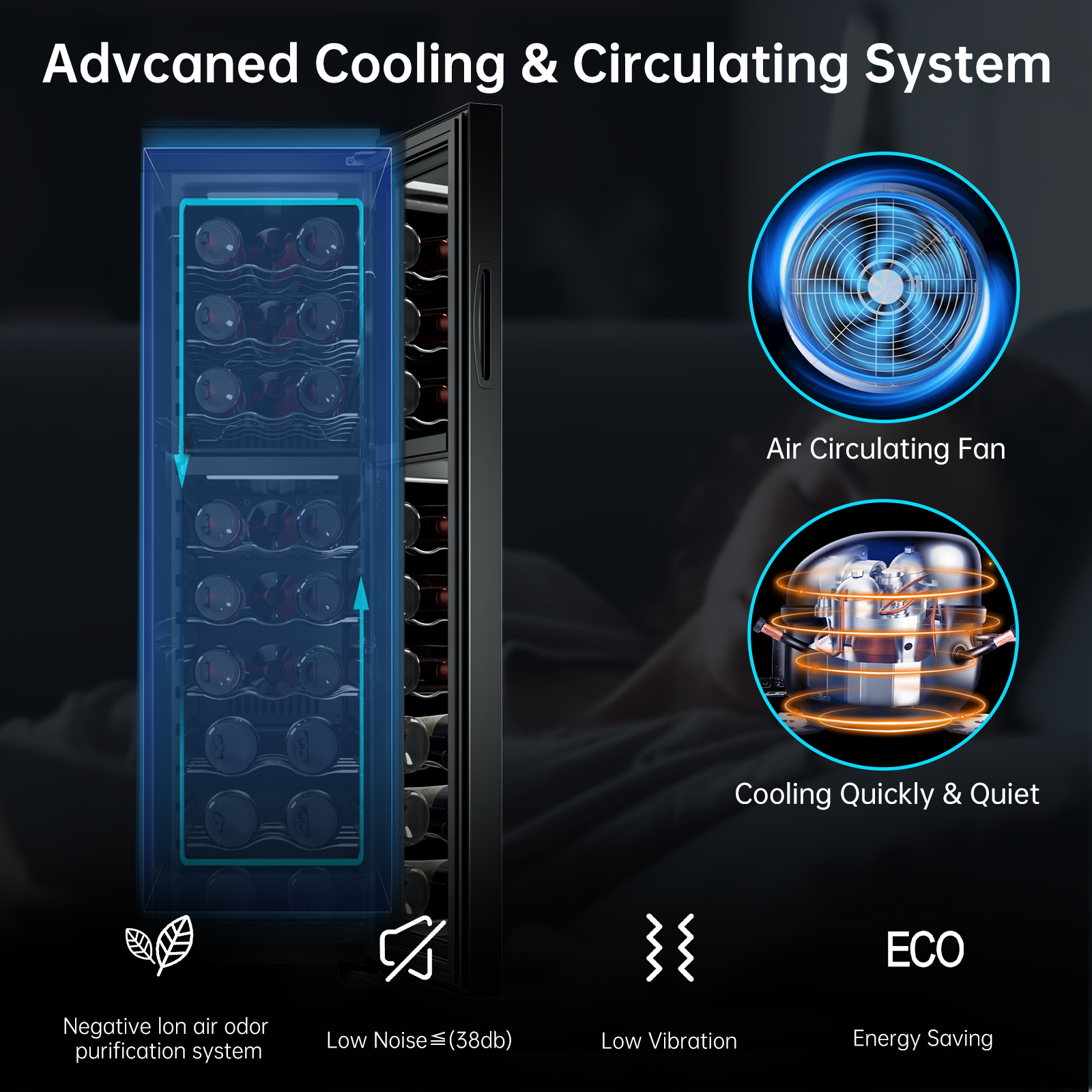 KingChii 24 Bottle Dual Zone Wine Cooler Refrigerator, Freestanding Wine Fridge with Intelligent Digital Control, Low Noise Professional Compressor, Stainless Steel & Tempered Glass for Home, Office, or Kitchen