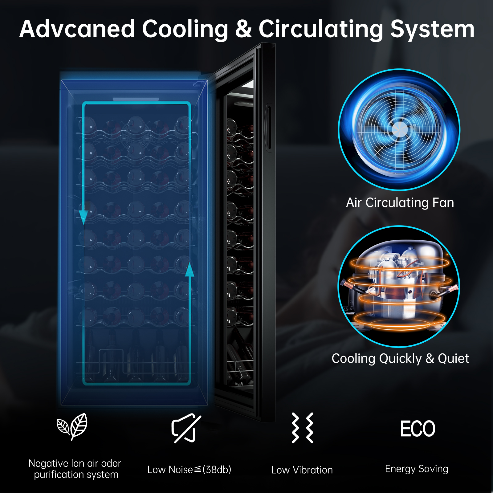 KingChii 45 Bottle Wine Cooler Refrigerator Freestanding Wine Fridge - Intelligent Digital Control, Low Noise Professional Compressor, Tempered Glass for Home, Office